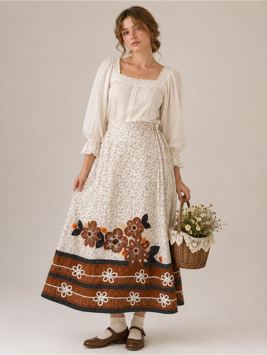Handmade Dresses & Skirts - Boho Western Maxi Skirt Maxi Skirt Goblincore Beaded Floral Folk Countrycore